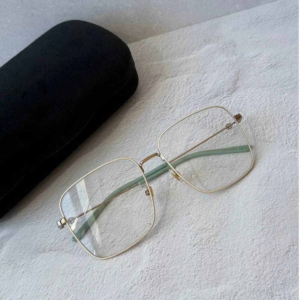 NEW Gucci GG0445O Gold Metal Oversized Square Frames